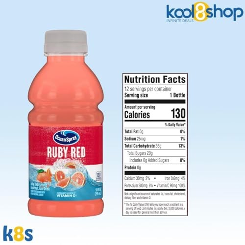 Ocean Spray Ruby Red Fruit Juice Drink 10 Fl Oz Plastic Bottles 24 Pack + 2 Reusable Snack Bags by KOOL8SHOP Infinite Deals thumbnail