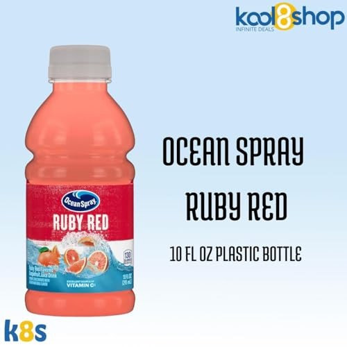 Ocean Spray Ruby Red Fruit Juice Drink 10 Fl Oz Plastic Bottles 24 Pack + 2 Reusable Snack Bags by KOOL8SHOP Infinite Deals thumbnail