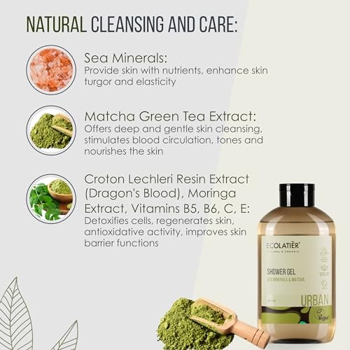Sea Minerals & Matcha Body Wash - Natural Body Wash for Women & Men, 97.5% Natural Ingredients, Detoxifying & Hydrating Cleanser for Sensitive Skin, G thumbnail