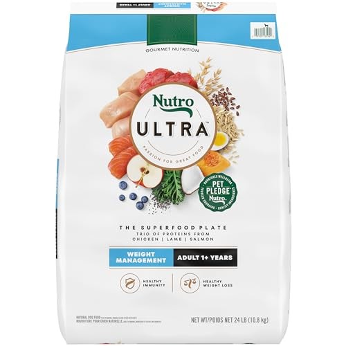 Nutro Ultra Adult Weight Management Dry Dog Food  Chicken  Lamb and Salmon Protein Trio  24 Lb Bag