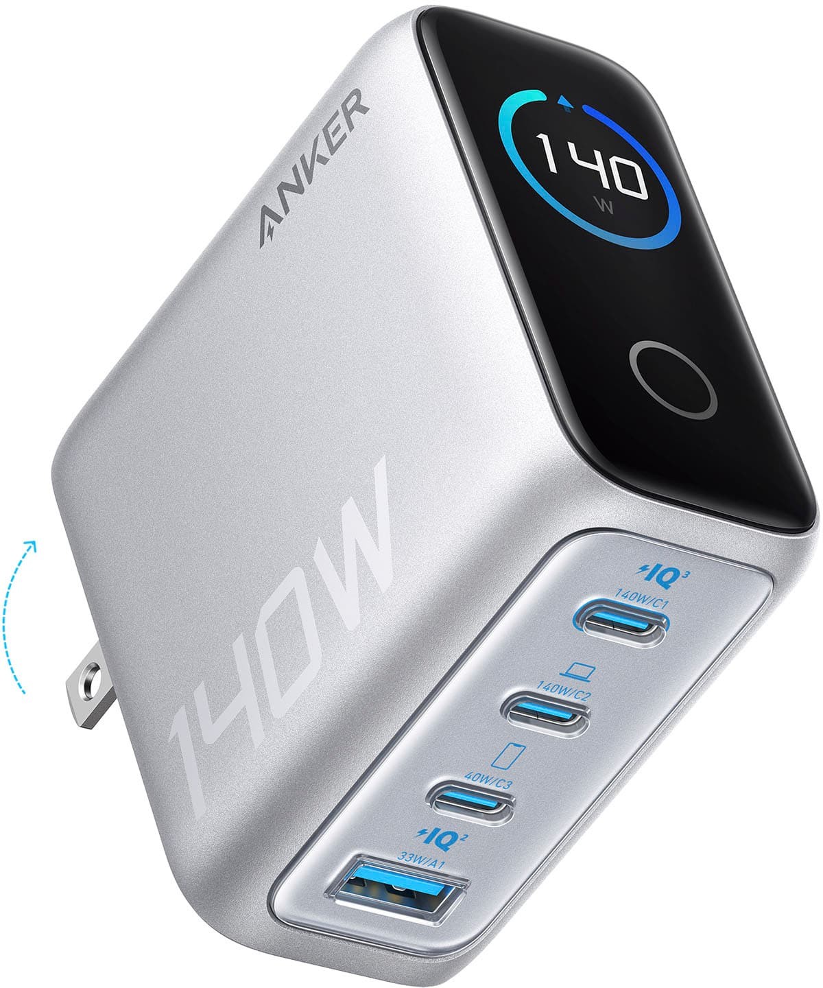 Anker Charger 140W 4 Port with Digital Display: USB, USB-C, Lightweight, Quick Charge