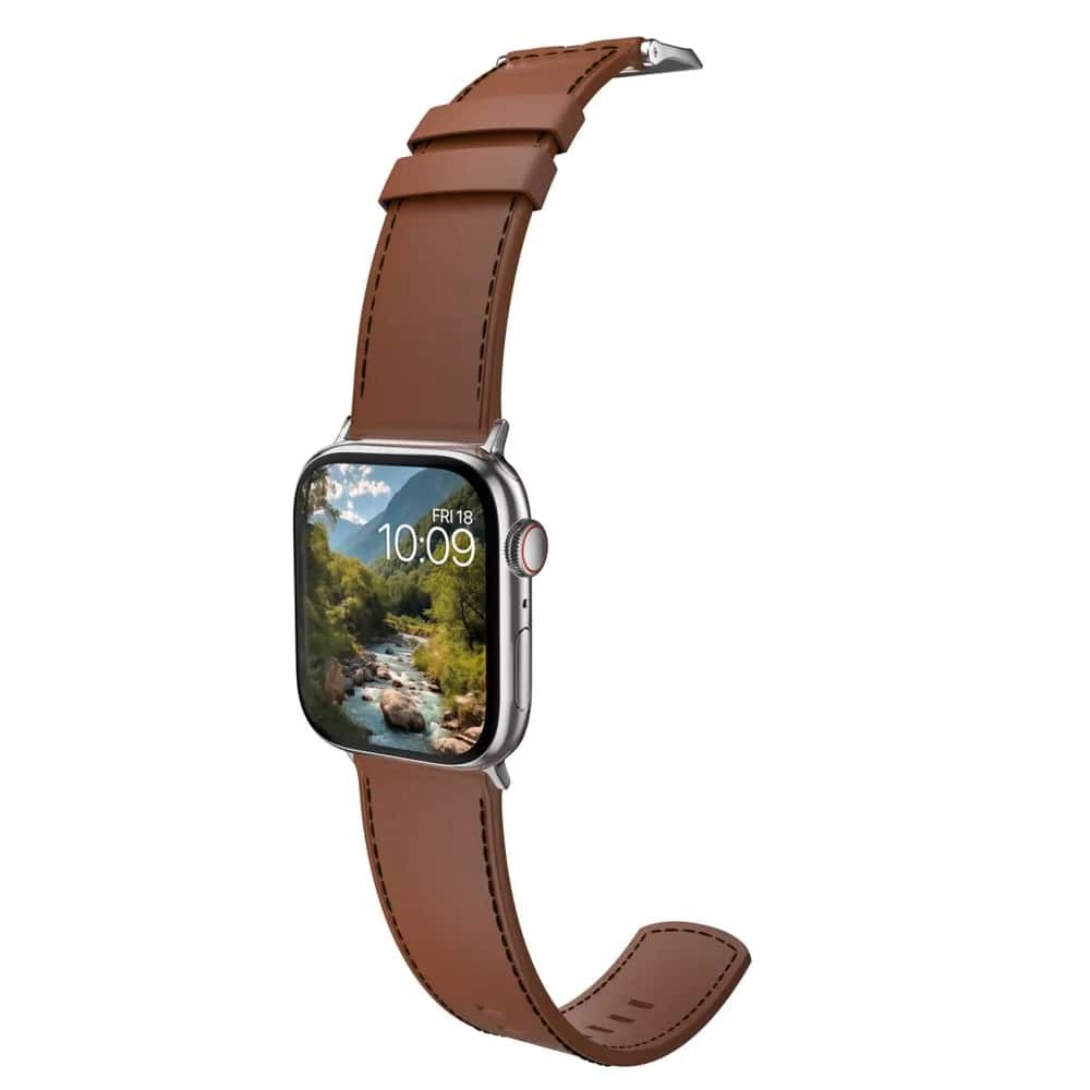 Photo 1 of MobyFox - Classic Leather Band for Apple Watch – Genuine Leather, Stainless Steel Buckle, Fits All Series & SE - Brown