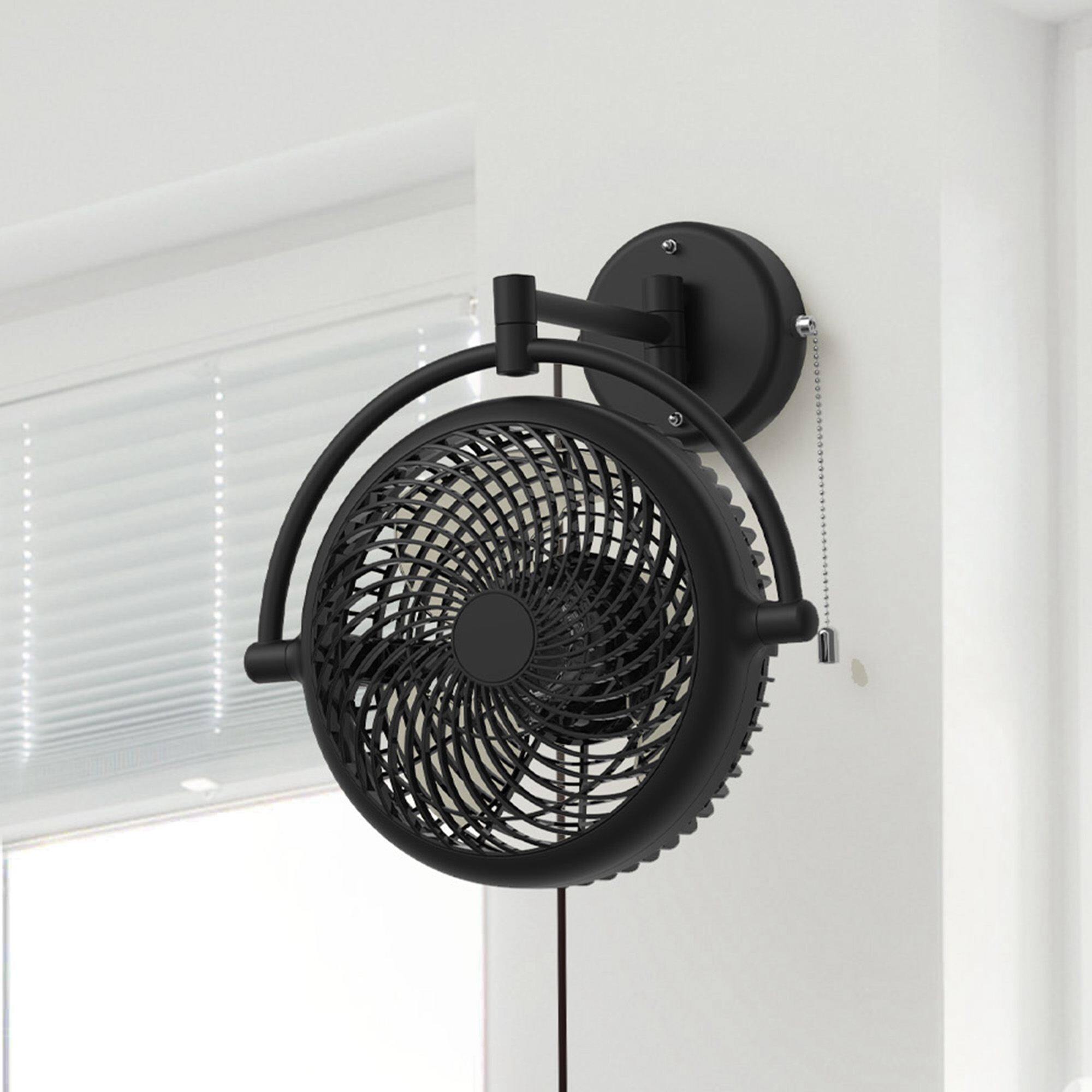 Parrot Uncle - 10-inch Industrial Matte ABS 3-Blade Wall Mount Fan - Black