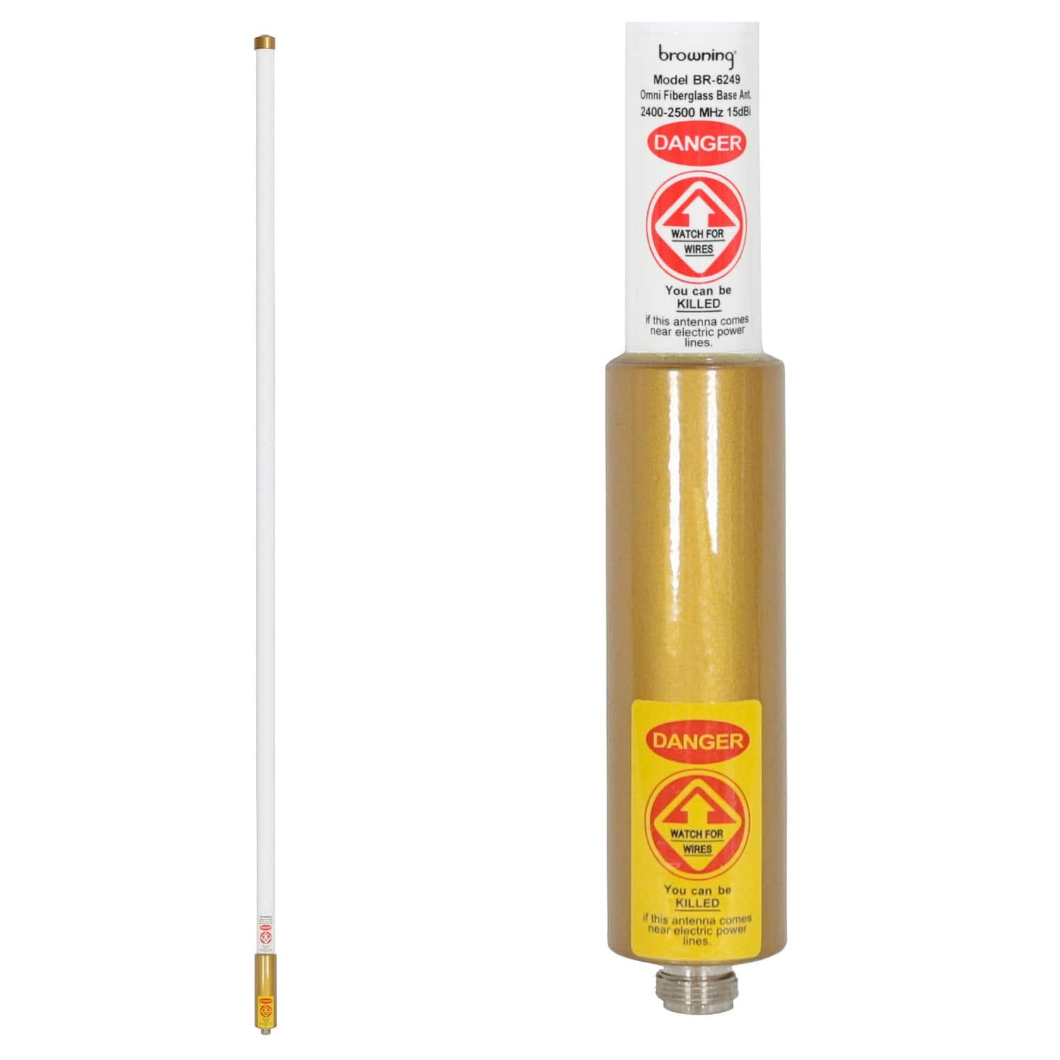 Browning - Br-6249 2.4 Ghz to 2.5 Ghz Wi-fi 15-dbi Gain 71-in. Tall Fiberglass Base Antenna with N Connector - White