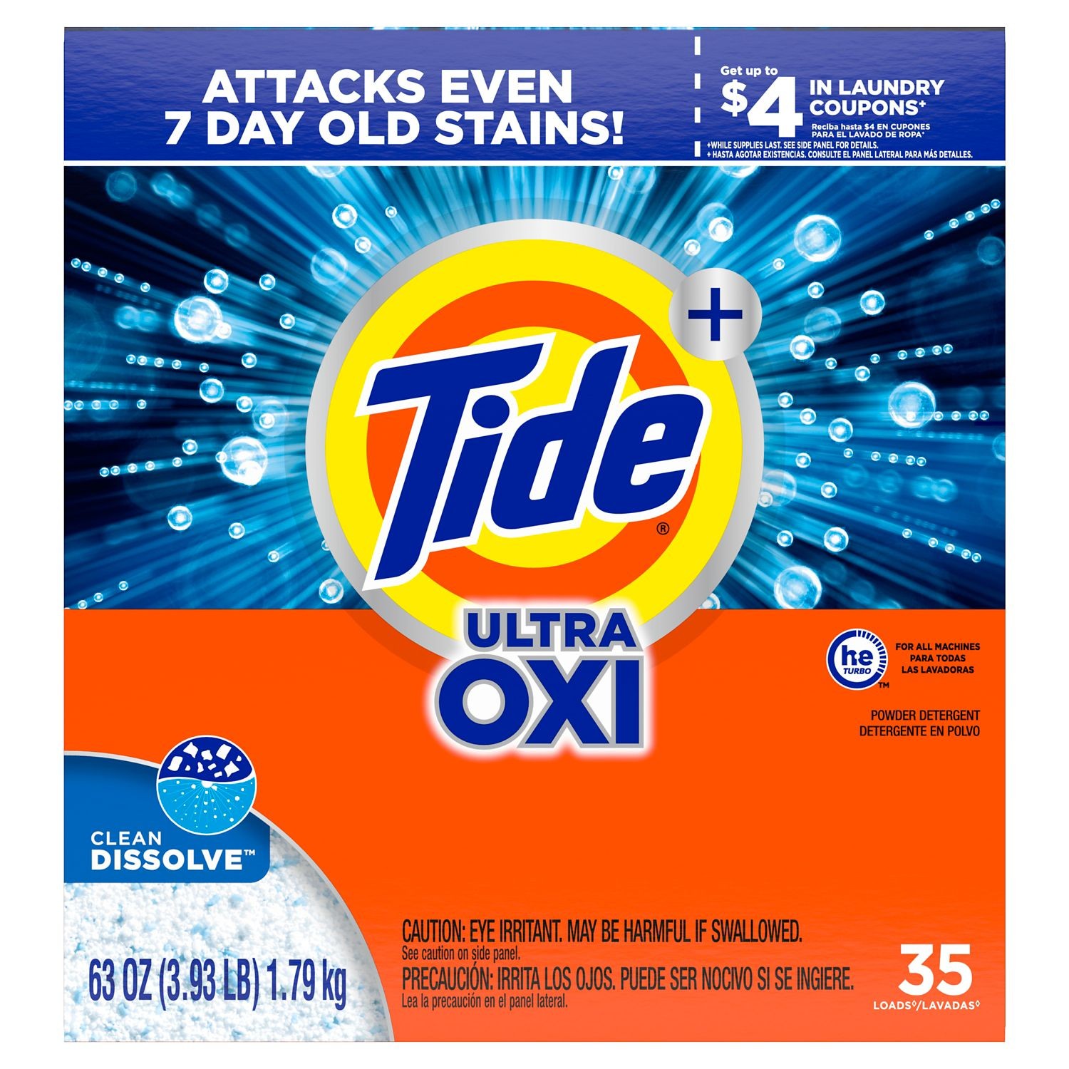 Tide+ Ultra Oxi Powder Laundry Detergent, 35 Loads, 63 Oz - 55 Oz | CVS