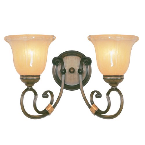 Livex Lighting 6222-62 Bath Vanity with Gold Dusted Sculpted Art Glass Shades, Windsor Walnut