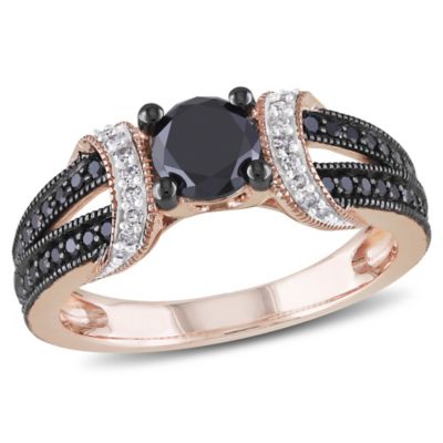 Diamore 10K Rose Gold 1.0 Ct Tw Black & White Diamond Engagement Ring, Color: Gold, Size: 8