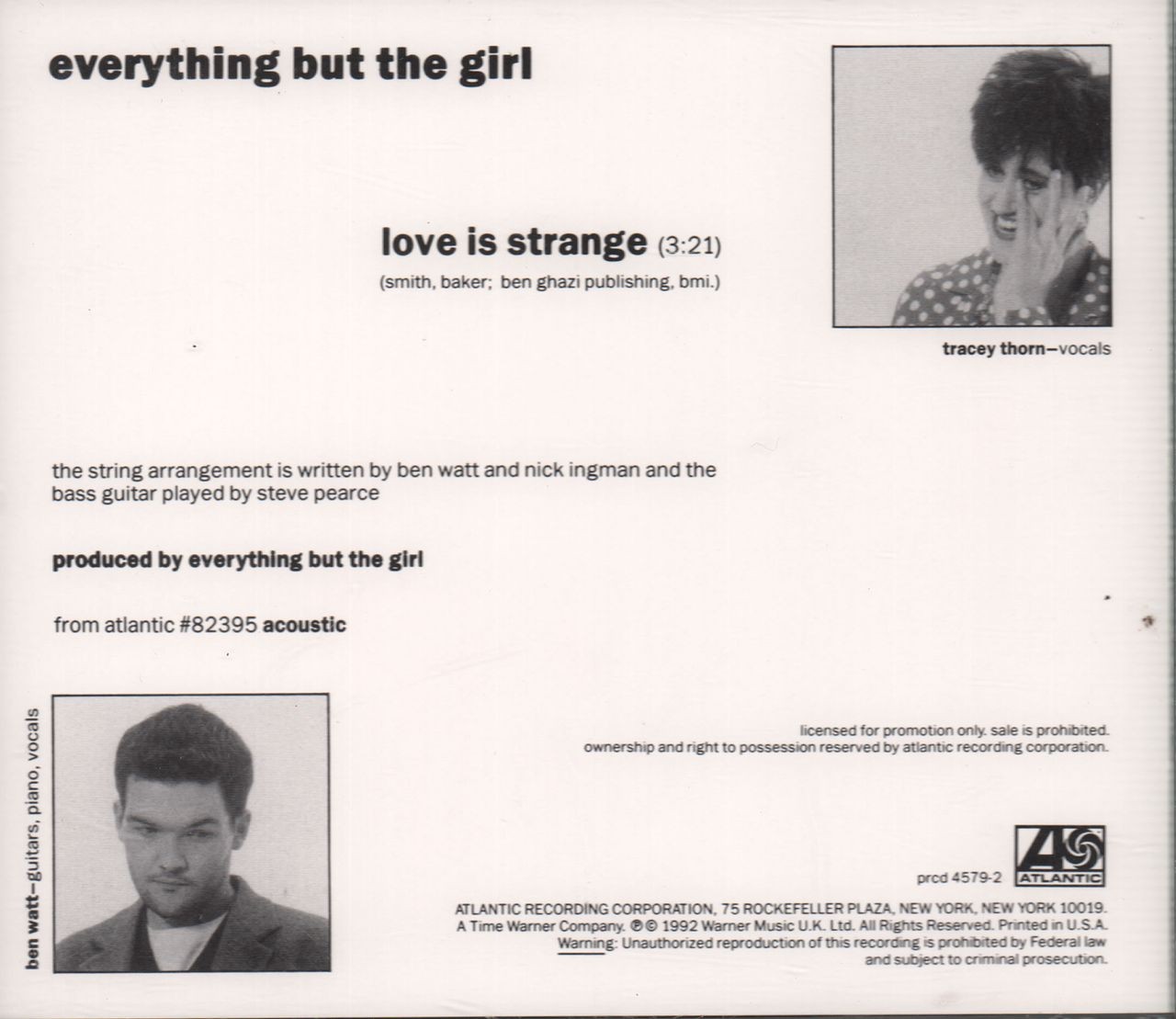 Everything but the Girl Love Is Strange US Promo CD Single CD5 PRCD-4579-2 Atlantic 1992