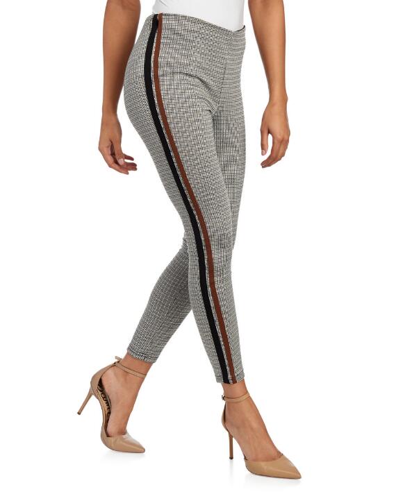 Devoted Women's Casual Pants 92090-STONE - Stone Houndstooth Side-Stripe Leggings - Women thumbnail