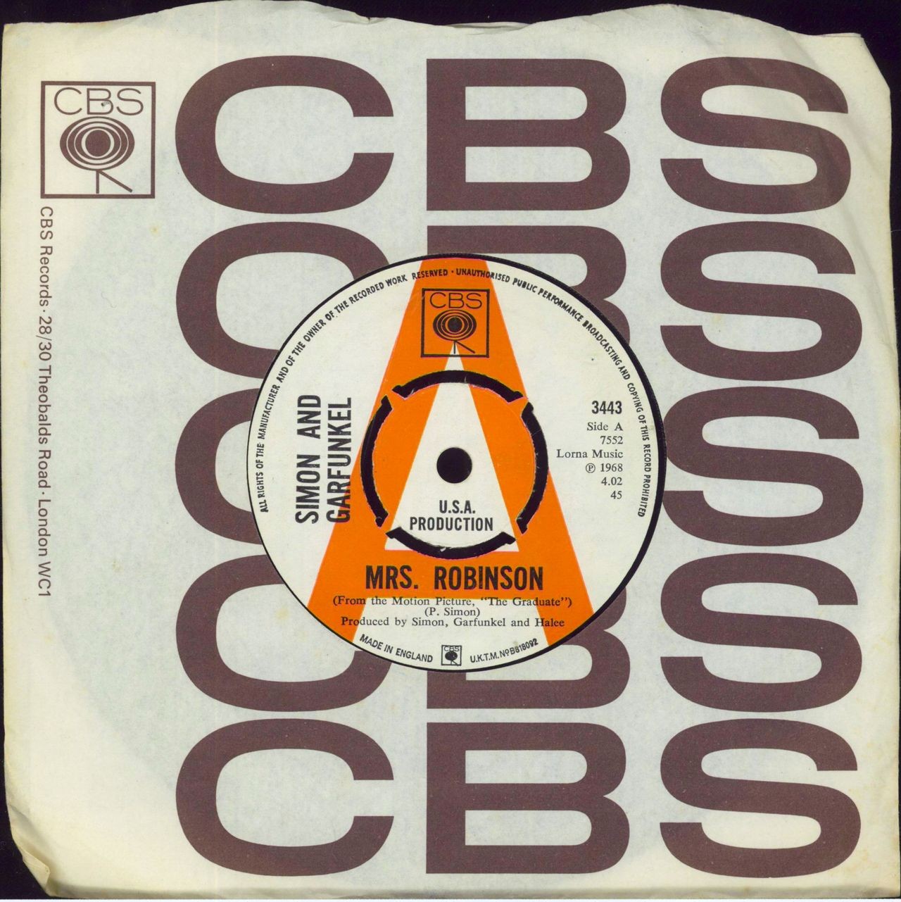 Simon & Garfunkel Mrs. Robinson - a Label UK Promo 7