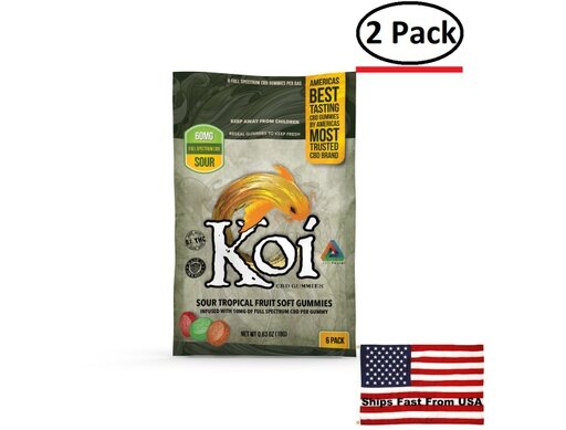 ( 2 Pack ) Koi Sour Tropical Fruit Gummies - 60mg - 6 Pc. - Each
