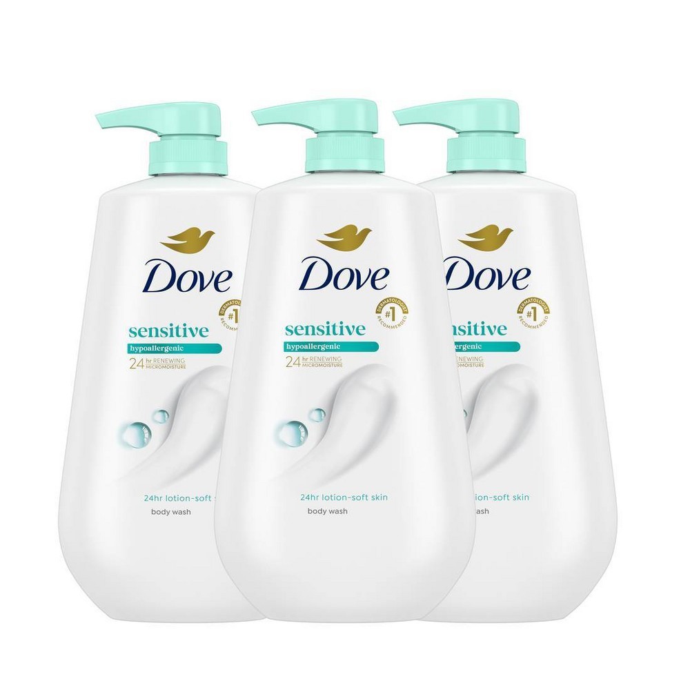 Dove Beauty Sensitive Skin Body Wash Pump 24hr Lotion-Soft Skin - 30.6 Fl Oz/3pk
