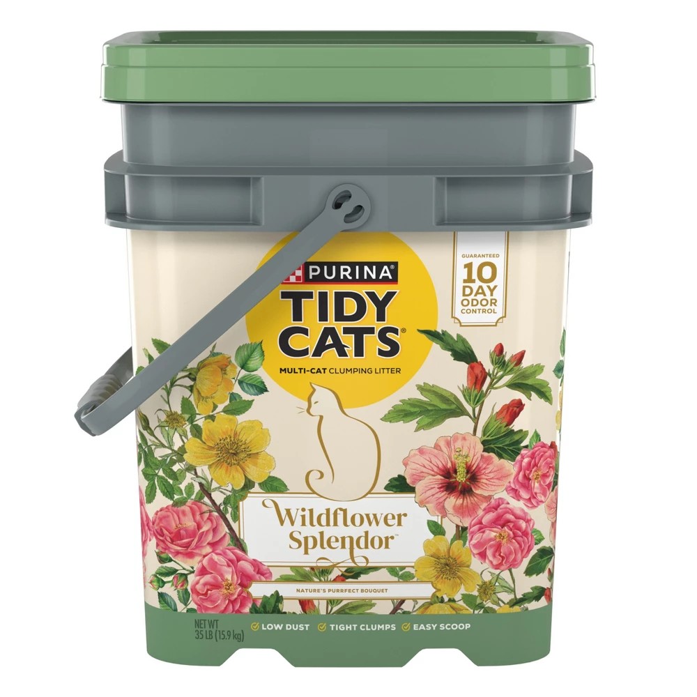 Tidy Cats Wildflower Splendor Clumping and Scented Pail Cat Litter - 35lbs: Low Dust, Odor Control, Clay Material
