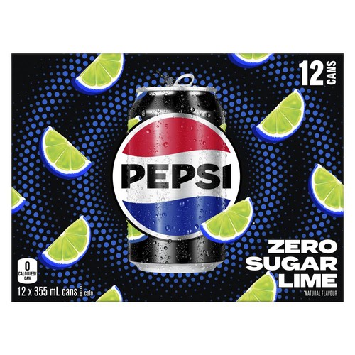 Pepsi Zero Sugar Lime Cola 12 X 355 Ml, Cans 12 X 355 Ml