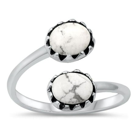 CHOOSE YOUR COLOR White Buffalo Simulated Turquoise Spoon Ring .925 Sterling Silver Band Blue CZ Female Size 6