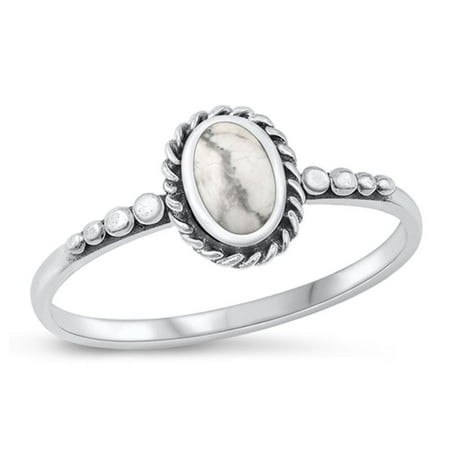 White Buffalo Simulated Turquoise Wholesale Ring .925 Sterling Silver Band Blue CZ Female Size 6