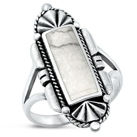 CHOOSE YOUR COLOR White Buffalo Simulated Turquoise Ring .925 Sterling Silver Band Blue CZ Female Size 6