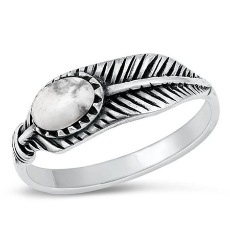 White Buffalo Simulated Turquoise Native Ring .925 Sterling Silver Band Blue CZ Female Size 9