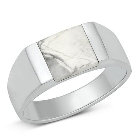 White Buffalo Simulated Turquoise Ring .925 Sterling Silver Band Blue CZ Jewelry Female Size 9