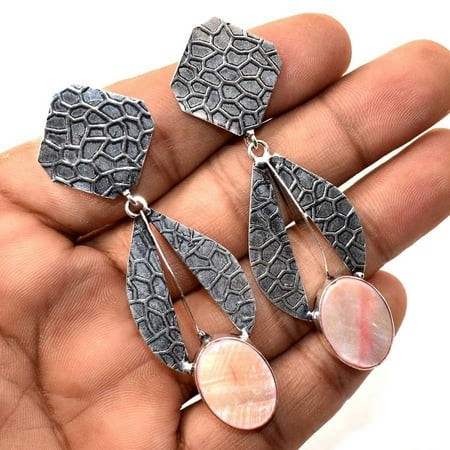 Pink Mother of Pearl Gemstone Ethnic Drop Dangle Jewelry Earrings 2.80  MXE 5075