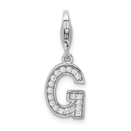 Auriga Fine Jewelry 925 Sterling Silver Rhodium-plated Polished CZ Letter G Initial Charm for Women with Fancy Lobster Clasp (L - 0.44 Inch  W - 8 Inc