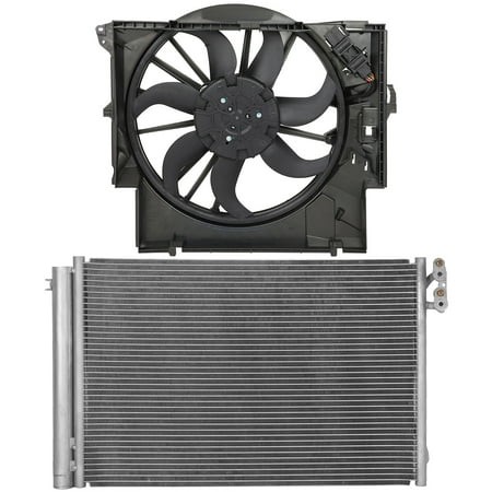 Cciyu 3443 Condenser 623430 620981 Radiator Cooling Fan Assembly Replacement for 2013-2015 for X1 3.0L 2009-2016 for Z4 3.0L