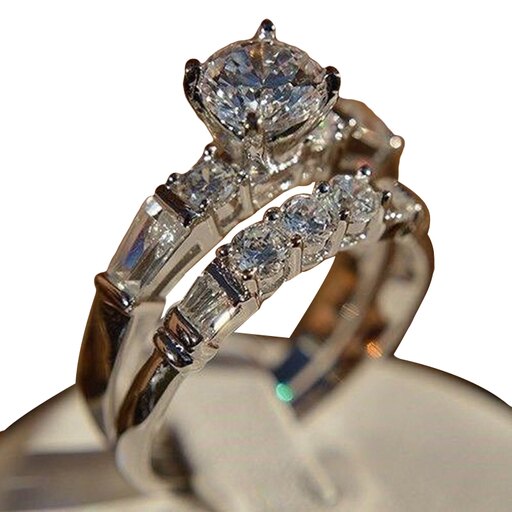 2Pcs/Set Shiny Cubic Zirconia Inlaid Women Wedding Rings Jewelry Charm Gift