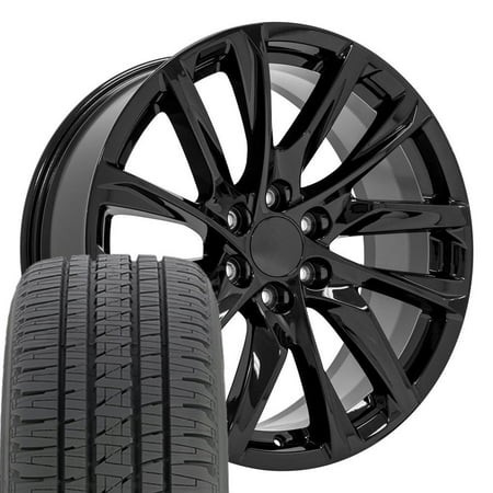 OE Wheels CA90 22 Inch Rims and Tires Fit Escalade Style 6x139.7 22x9 Gloss Black - Hollander 4875 - Dueler H/L Alenza 285/45-22 (Set of 4)