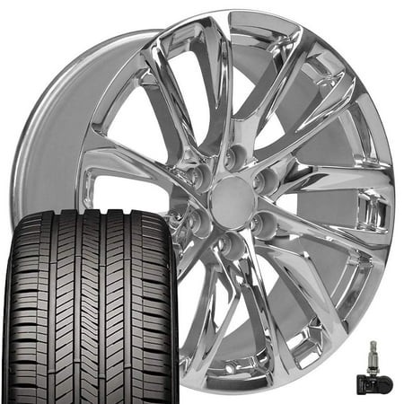 OE Wheels CA90 22 Inch Rims and Tires Fit Escalade Style 6x139.7 22x9 Chrome - Hollander 4875 - Eagle Touring 285/45-22 (Set of 4)