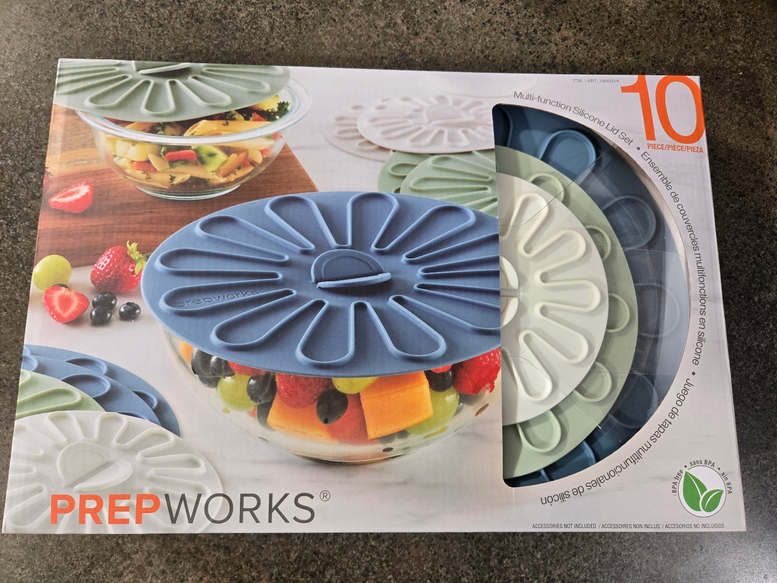 PrepWorks Multi-Function Silicone Lids. Food Grade Stretchable Silicone. Dishwasher Safe. Eco Friendly and BPA Free. Set of 10