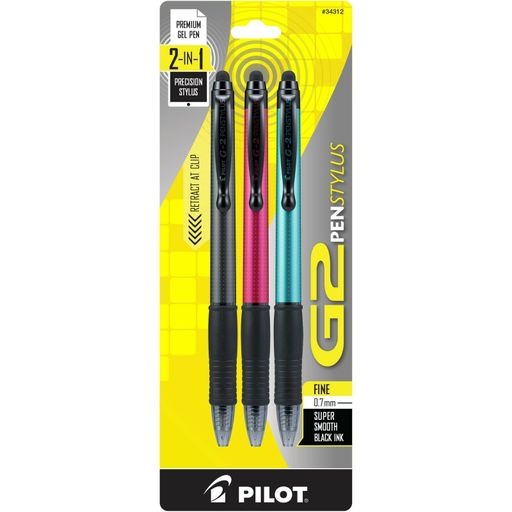 Pilot G2 Pen Stylus, Fine Pt, 3/PK, Asst (pil-34312) (pil34312)