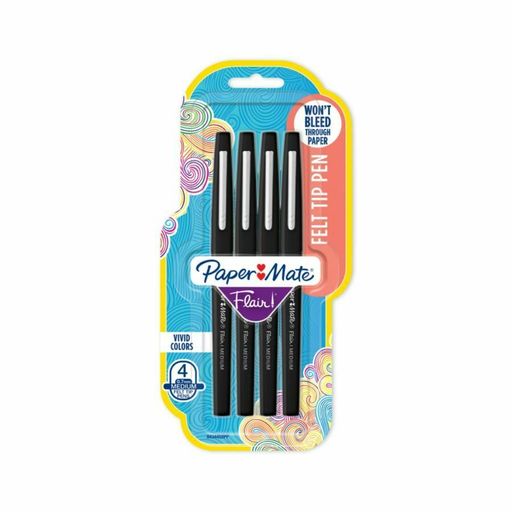 Paper Mate Flair Porous-Point Pens, 1.0 Mm, Black Ink, 4-Pack