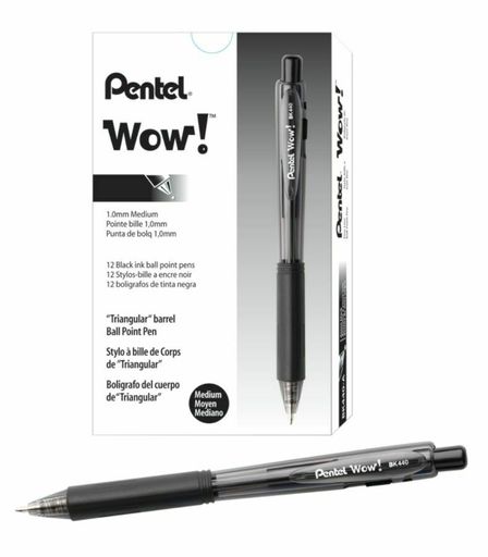 Pentel WOW! Retractable Ballpoint Pens, Medium Point, 1.0 Mm, Transparent Blac