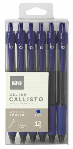 Office Depot Brand Callisto Retractable Gel Pens, Fine Point, 0.5 Mm, Blue, 12PK