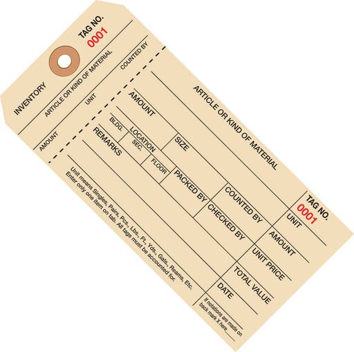 Box Partners Inventory Tags 1 Part Stub Style #8 (5000-5999) 6 1/4