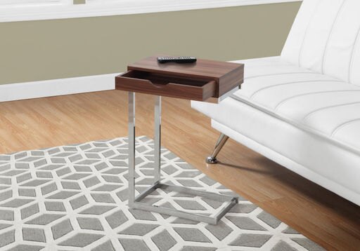 Monarch Specialities Accent Table - Walnut / Chrome Metal with a Drawer (I-3070)