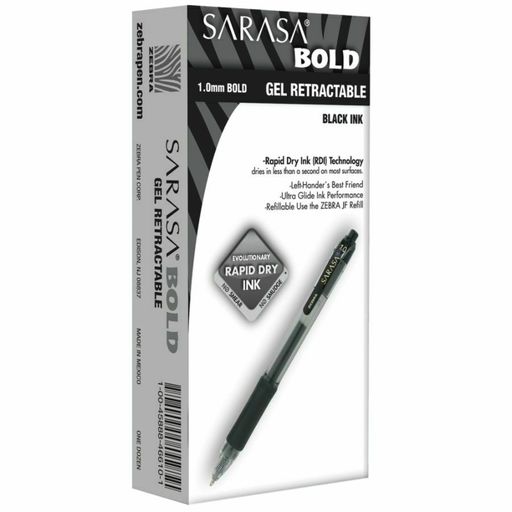 Zebra Sarasa Gel Ink Retractable Pens, Bold Point, 1.0 Mm, Clear Barrel, Black