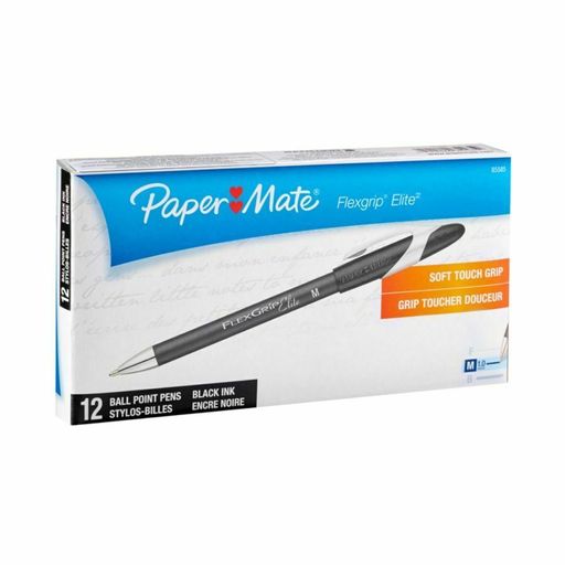 Paper Mate FlexGrip Elite Ballpoint Stick Pens, Medium Point, 1.0 Mm, Black Ba