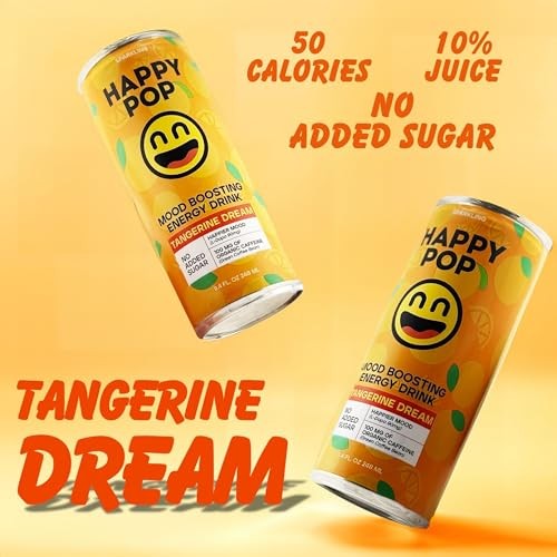 HAPPY POP! Mood Boosting Energy Drink, 8.4 Fl Oz, Sugar Free Energy Drinks, Healthy Energy Drinks, 100mg Organic Caffeine (12 Pack) – Tangerine Drea thumbnail