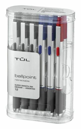 TUL BP3 Retractable Ballpoint Pens, Medium Point, 1.0 Mm, Silver Barrel, Assort
