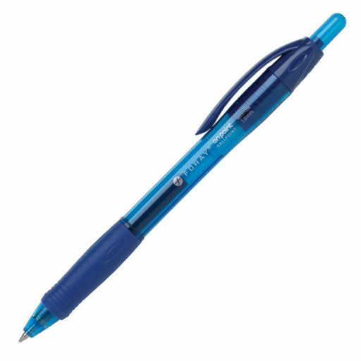 FORAY Soft-Grip Retractable Ballpoint Pens, 1.0 Mm, Clear Barrel, Blue Ink, 12Pk