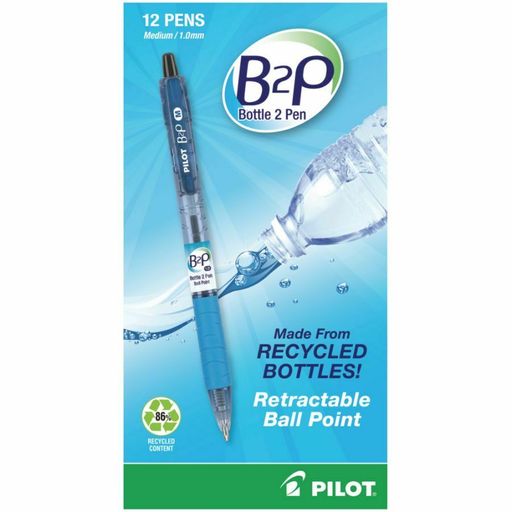 Pilot B2P Bottle to Pen Retractable Ballpoint Pens, 1.0 Mm, Black Ink, 12-Pack