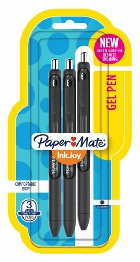Paper Mate InkJoy Retractable Gel Pens, Fine Point, 0.5 Mm, Black, 3-Pack