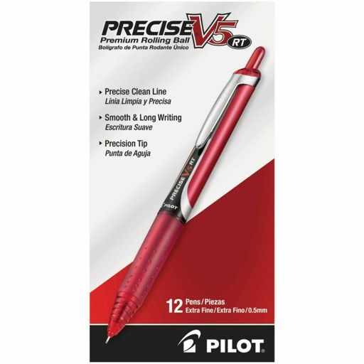 Pilot Precise V5 Liquid Retractable Rollerball Pens, 0.5 Mm, Red Ink, 12-Pack