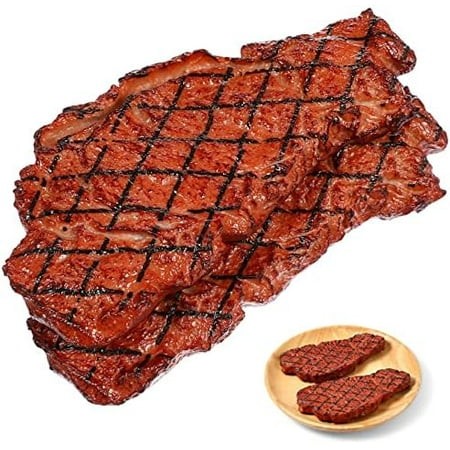 2Pcs Artificial Fake Steak Simulation Food Fake Cooked Roast Beef Meat Home Kitchen Decoration Market Display Photography Props (Brown)