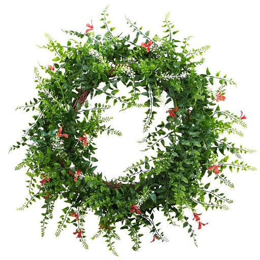 Nearly Natural 4542 - 18' Floral & Fern Double Ring Wreath W/Twig Base - Red