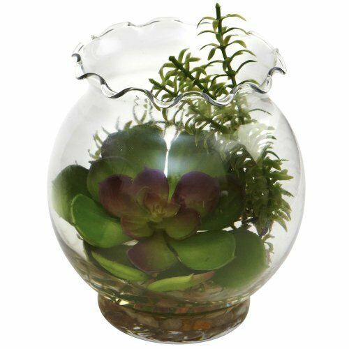 Nearly Natural 6781-S2 Succulent Plant with Fluted Vase- Green/Purple- Set of 2