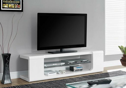 Monarch Specialties I 3535 TV Stand Console High Glossy Tempered Glass in White