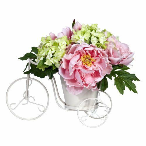 Nearly Natural Peony and Hydrangea Tricycle Silk Flower Arrangement- Pink/Green
