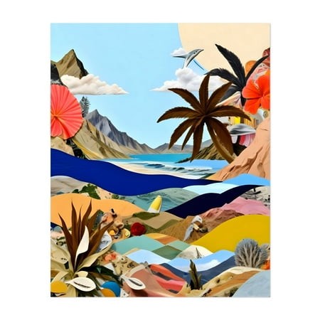 The Beach Bound Surrealist - India Digital Art Surrealism Tropical Palm Tree Coastal Fantasy Ocean Unframed Wall Art Print 24 X 30 Inches